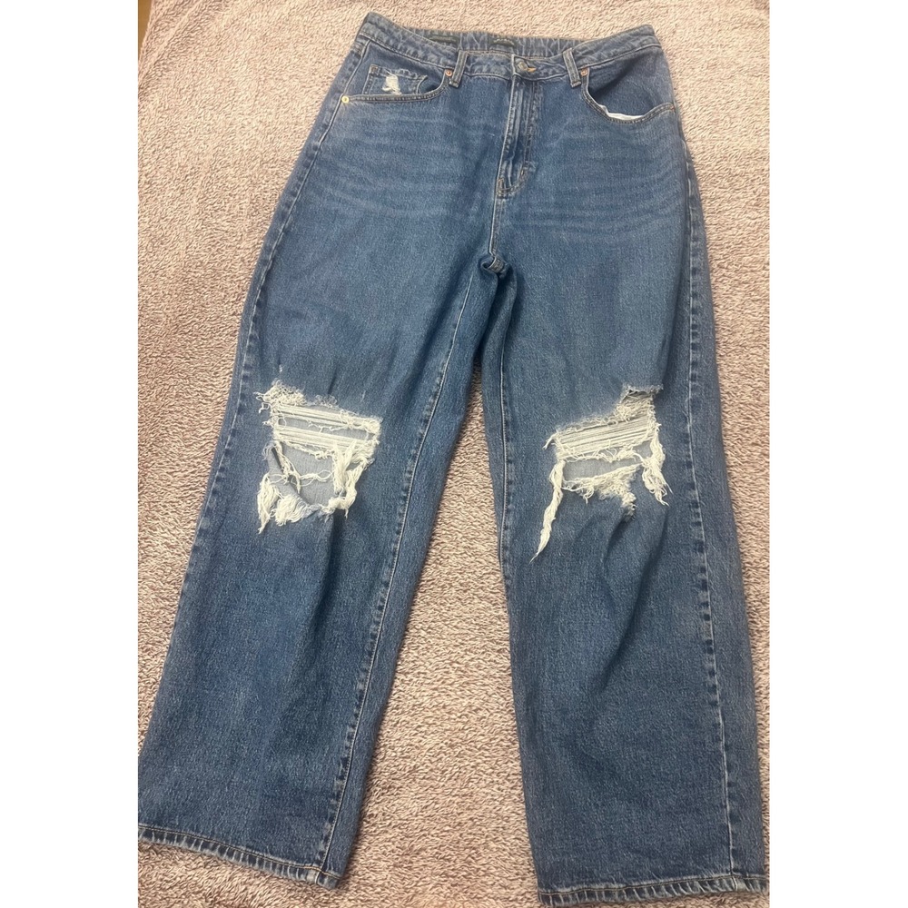 Wild Fable Womens 14 32R Highest Rise Baggy Distressed Ripped Wide Leg Jeans